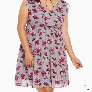 TORRID Floral Print Tie Sleeve Chiffon Skater Dres